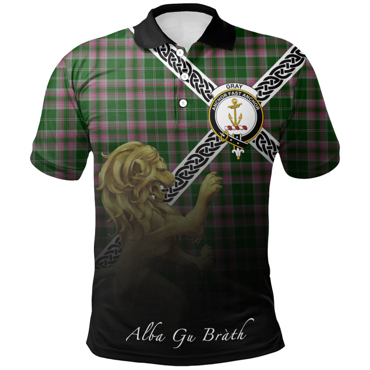 Gray Hunting Polo Shirts Tartan Crest Celtic Scotland Lion A30