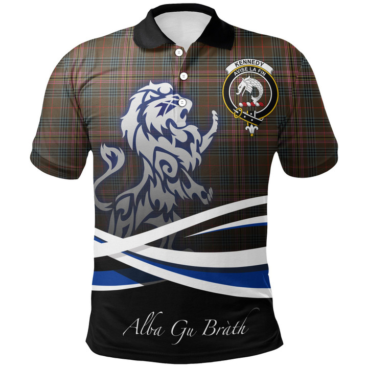Kennedy Weathered Polo Shirts Tartan Crest Scotland Lion A30