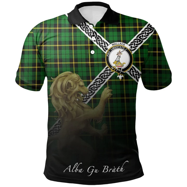 Wallace Hunting - Green Polo Shirts Tartan Crest Celtic Scotland Lion A30