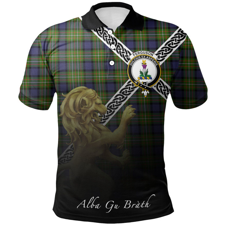 Fergusson Modern Polo Shirts Tartan Crest Celtic Scotland Lion A30