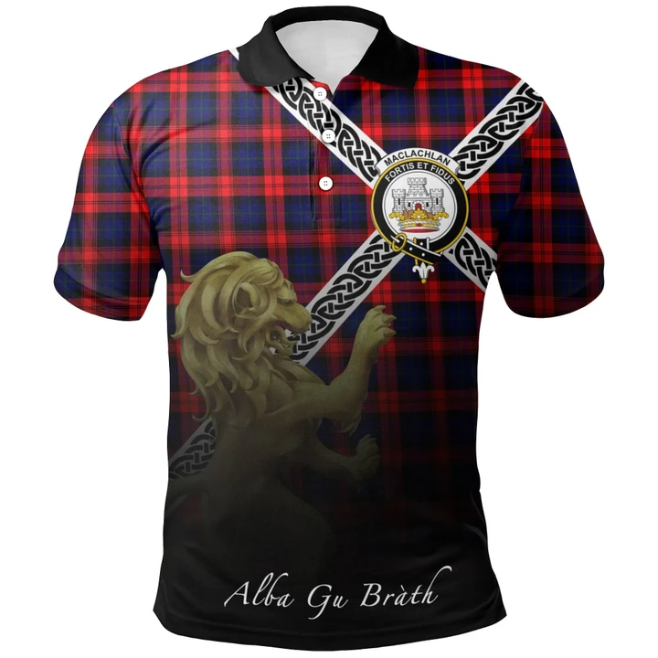MacLachlan Modern Polo Shirts Tartan Crest Celtic Scotland Lion A30
