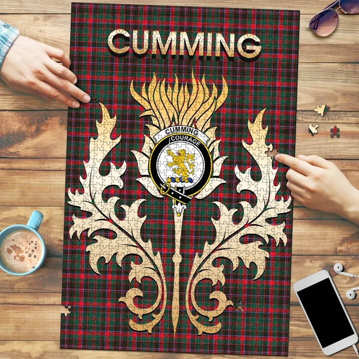 Cumming Hunting Modern Clan Name Crest Tartan Thistle Scotland Jigsaw Puzzle K32