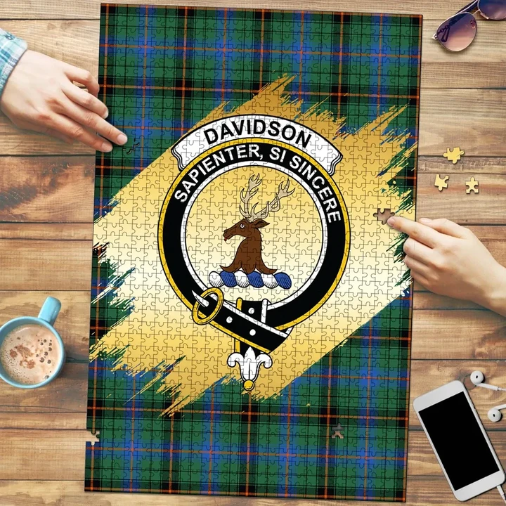 Davidson Ancient Clan Crest Tartan Jigsaw Puzzle Gold K32