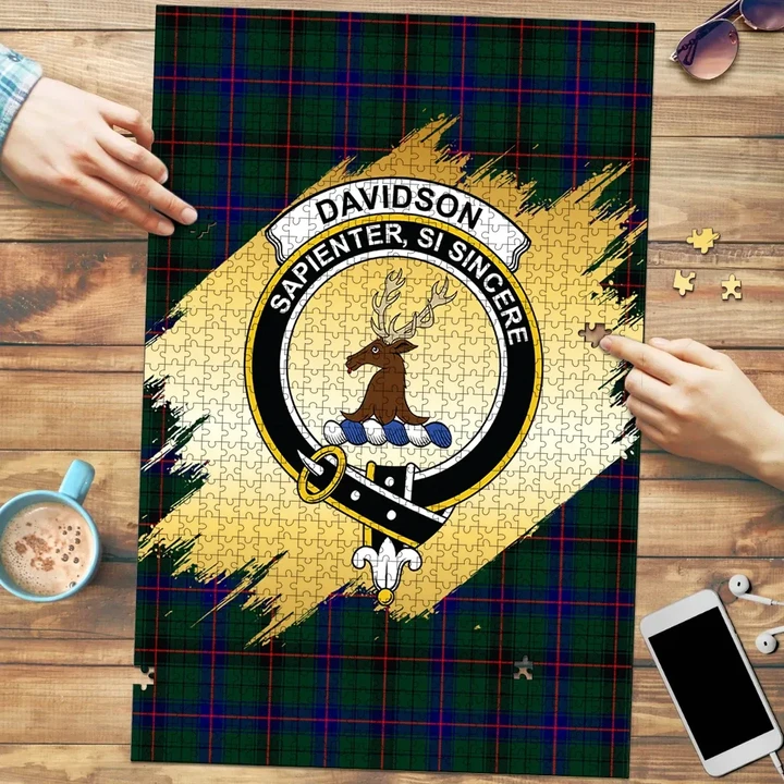 Davidson Modern Clan Crest Tartan Jigsaw Puzzle Gold K32