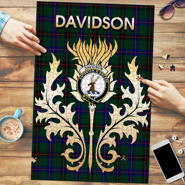 Davidson Modern Clan Name Crest Tartan Thistle Scotland Jigsaw Puzzle K32