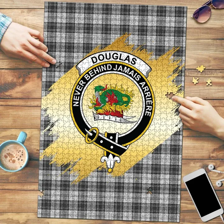 Douglas Grey Modern Clan Crest Tartan Jigsaw Puzzle Gold K32