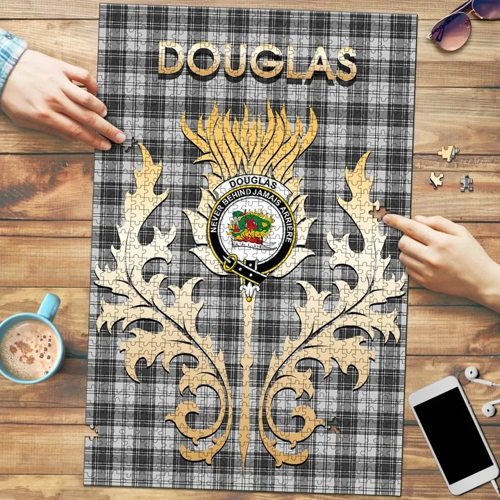 Douglas Grey Modern Clan Name Crest Tartan Thistle Scotland Jigsaw Puzzle K32