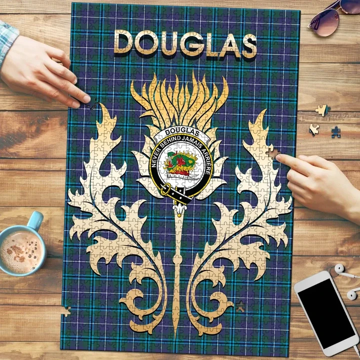 Douglas Modern Clan Name Crest Tartan Thistle Scotland Jigsaw Puzzle K32