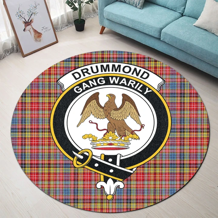Drummond of Strathallan Clan Crest Tartan Round Rug K32