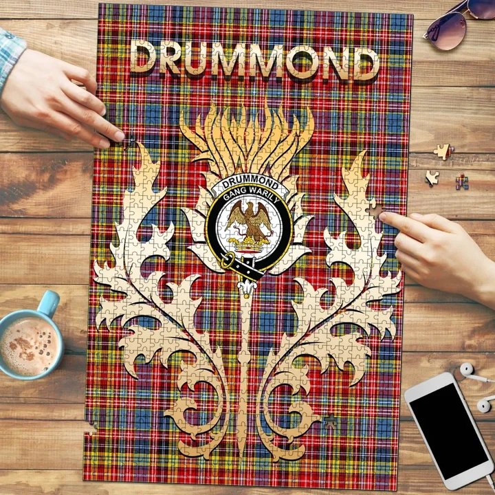 Drummond of Strathallan Clan Name Crest Tartan Thistle Scotland Jigsaw Puzzle K32