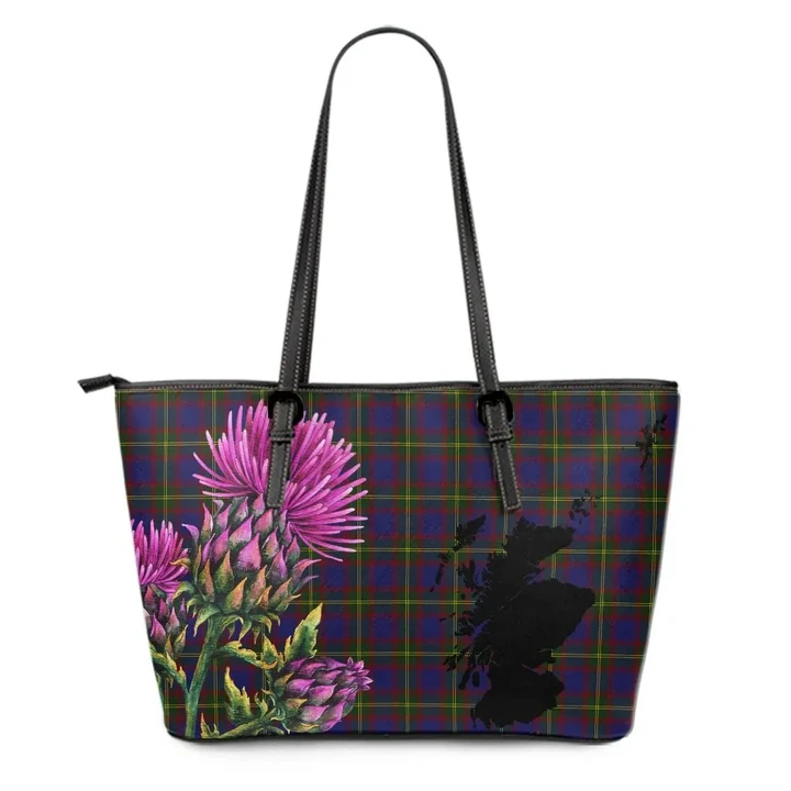 Durie Tartan Leather Tote Bag Thistle Scotland Maps A91