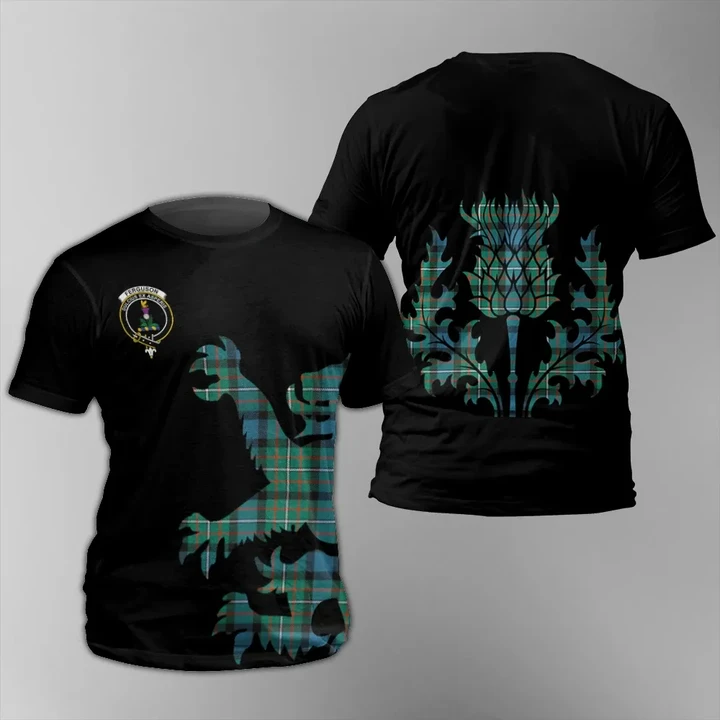 FERGUSON ANCIENT Tartan Clan Crest Lion & Thistle T-Shirt K6 (Z)
