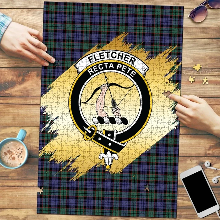 Fletcher Modern Clan Crest Tartan Jigsaw Puzzle Gold K32