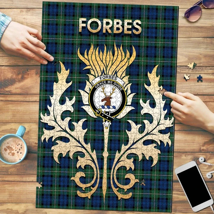 Forbes Ancient Clan Name Crest Tartan Thistle Scotland Jigsaw Puzzle K32