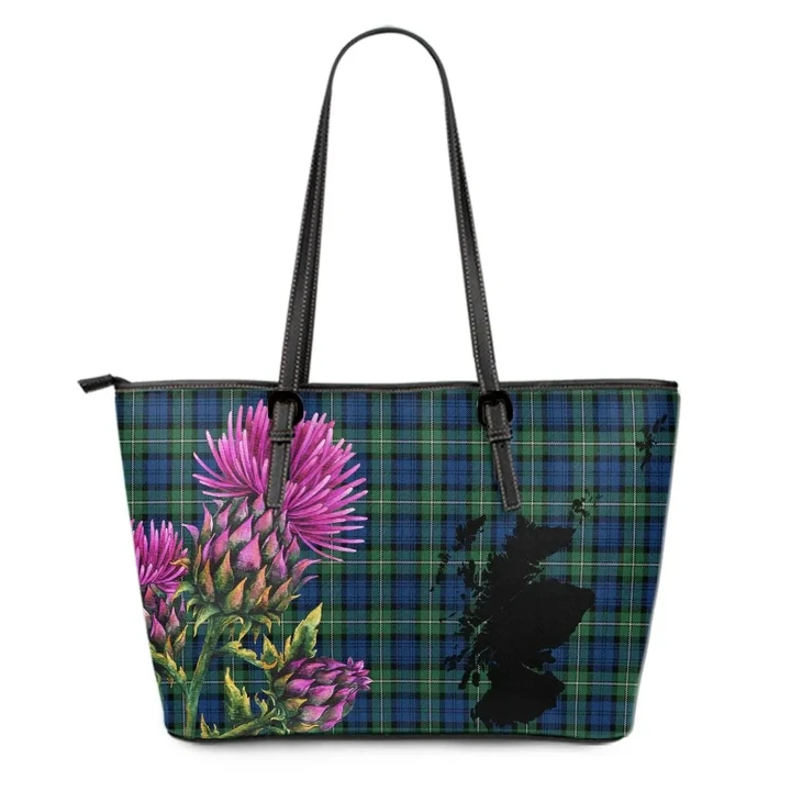 Forbes Ancient Tartan Leather Tote Bag Thistle Scotland Maps A91