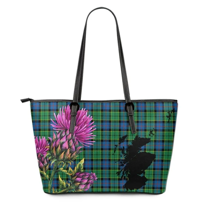Forsyth Ancient Tartan Leather Tote Bag Thistle Scotland Maps A91
