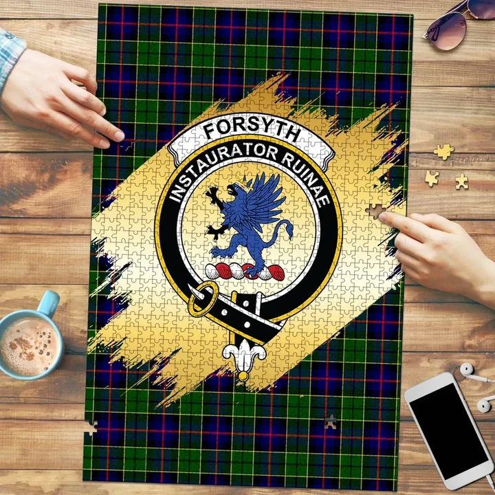 Forsyth Modern Clan Crest Tartan Jigsaw Puzzle Gold K32