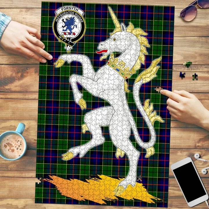 Forsyth Modern Clan Crest Tartan Unicorn Scotland Jigsaw Puzzle K32
