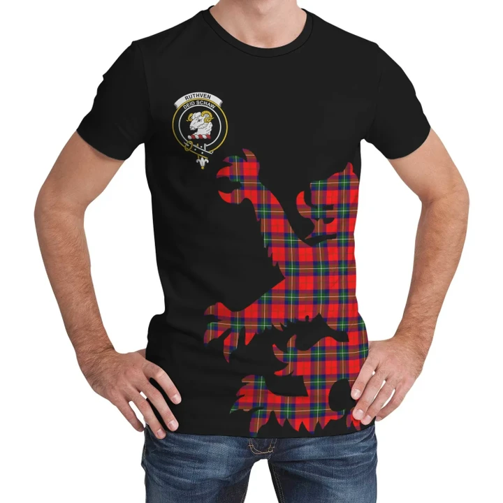 Ruthven Modern Tartan Clan Crest Lion & Thistle T-Shirt K6