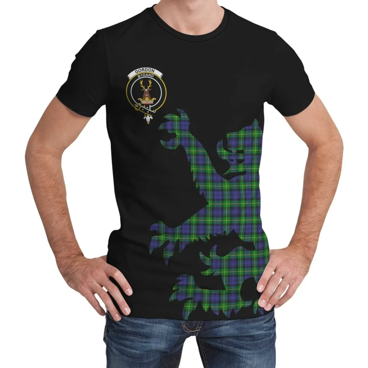 Gordon Modern Tartan Clan Crest Lion & Thistle T-Shirt K6