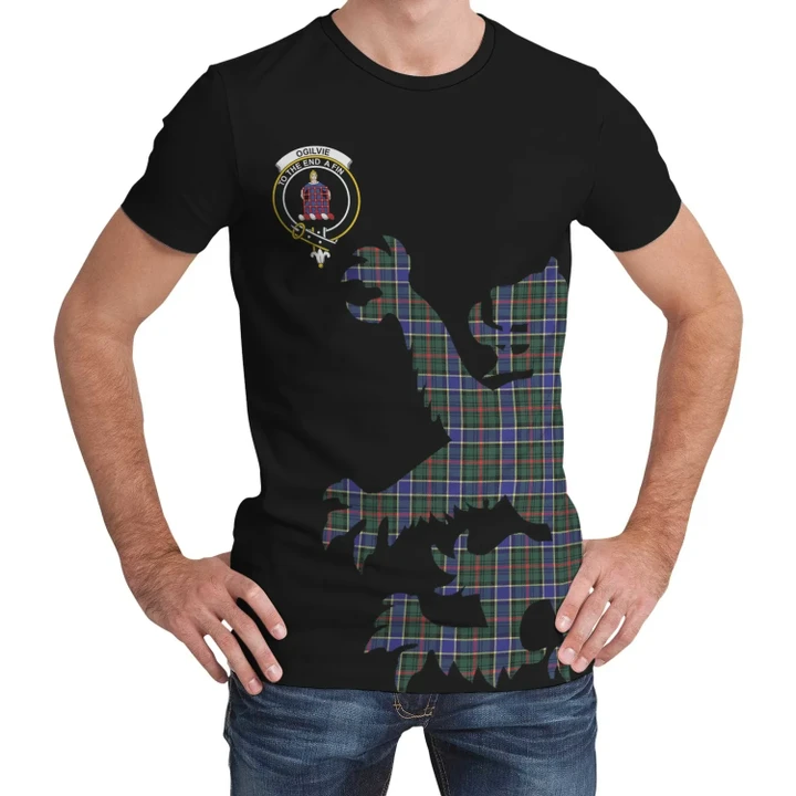 Ogilvie Hunting Modern Tartan Clan Crest Lion & Thistle T-Shirt K6