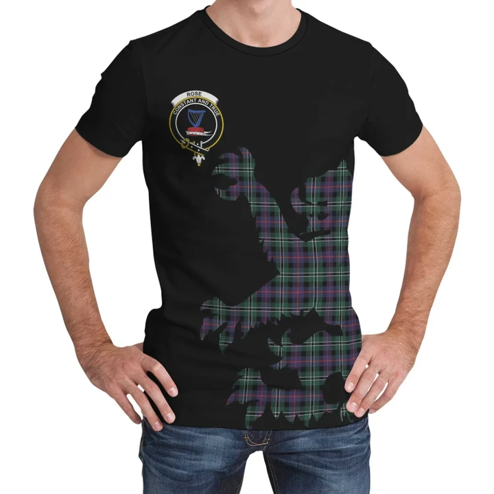 Rose Hunting Modern Tartan Clan Crest Lion & Thistle T-Shirt K6