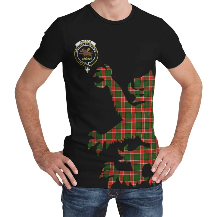 Pollock Modern Tartan Clan Crest Lion & Thistle T-Shirt K6