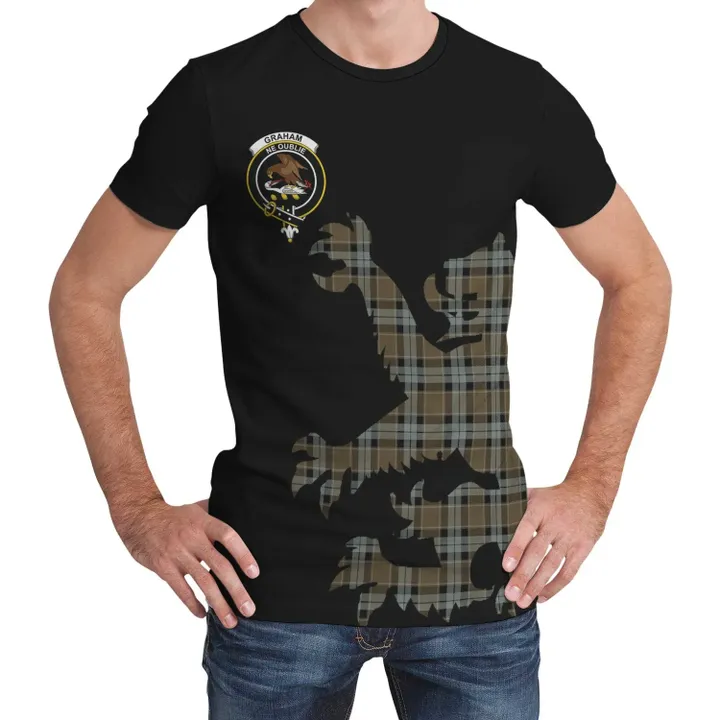 Graham of Menteith Weathered Tartan Clan Crest Lion & Thistle T-Shirt K6