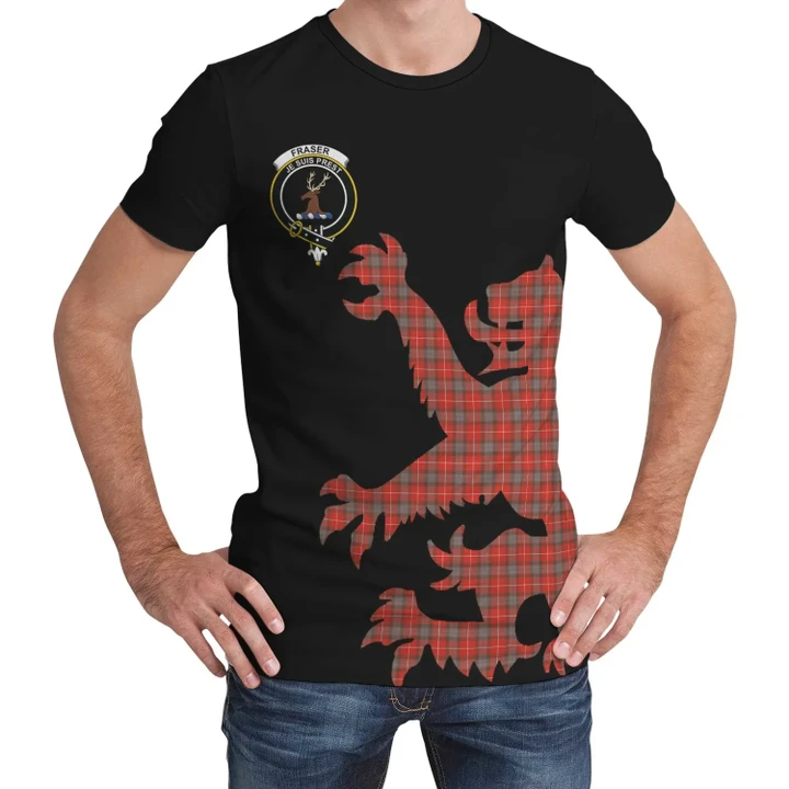 Fraser Weathered Tartan Clan Crest Lion & Thistle T-Shirt K6