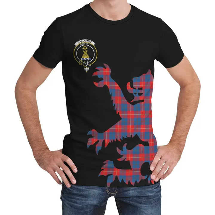 Galloway Red Tartan Clan Crest Lion & Thistle T-Shirt K6