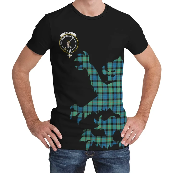 Gunn Ancient Tartan Clan Crest Lion & Thistle T-Shirt K6
