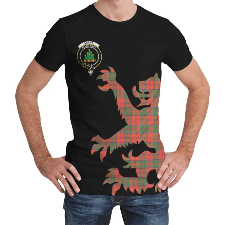 Grant Ancient Tartan Clan Crest Lion & Thistle T-Shirt K6
