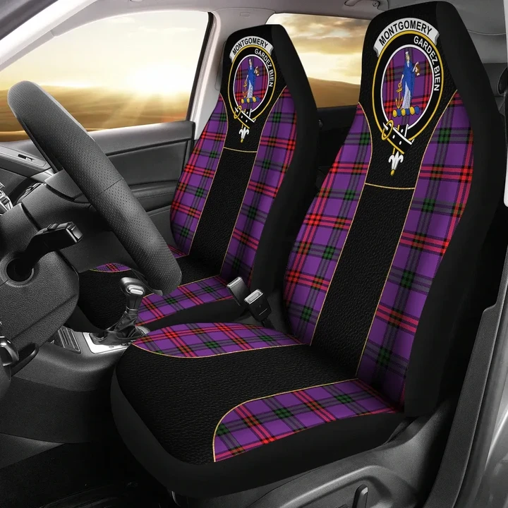 Montgomery Tartan Car Seat Cover Clan Badge - Special Version
