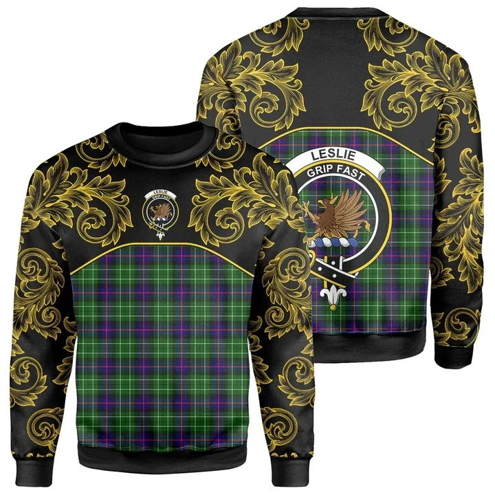 Leslie Hunting Tartan Clan Crest Sweatshirt - Empire I - HJT4