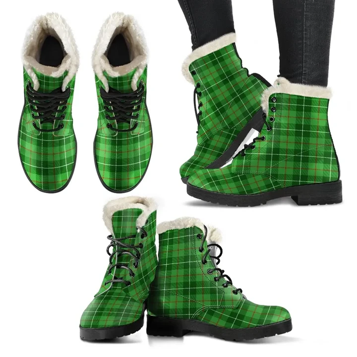 Galloway District Tartan Faux Fur Leather Boots