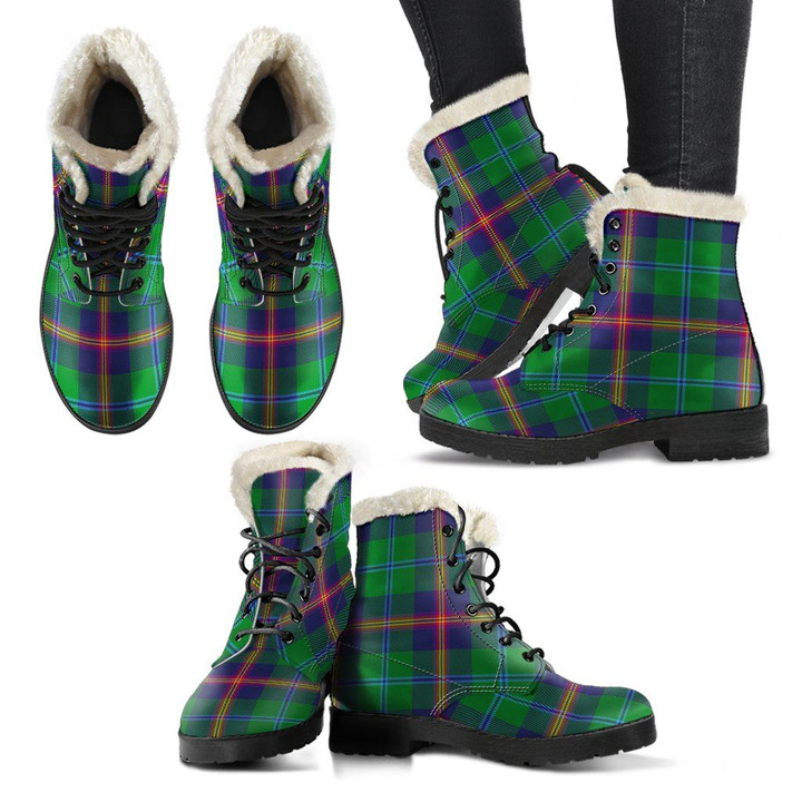 Young Modern Tartan Faux Fur Leather Boots