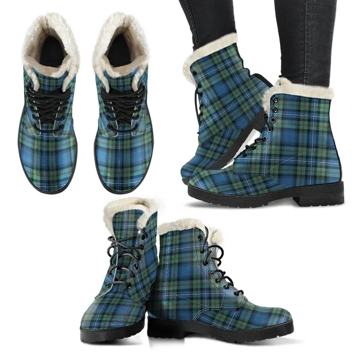 Robertson Hunting Ancient Tartan Faux Fur Leather Boots