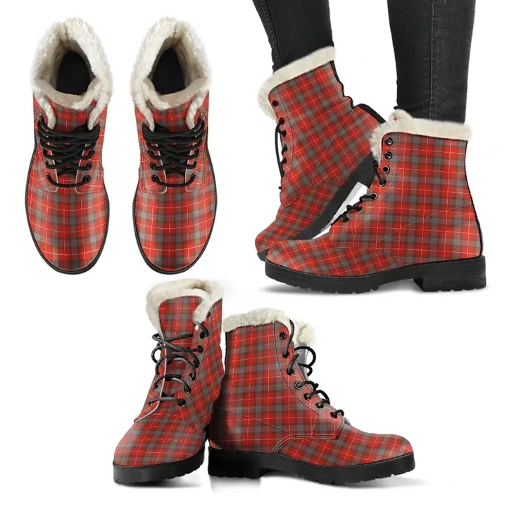 Fraser Weathered Tartan Faux Fur Leather Boots