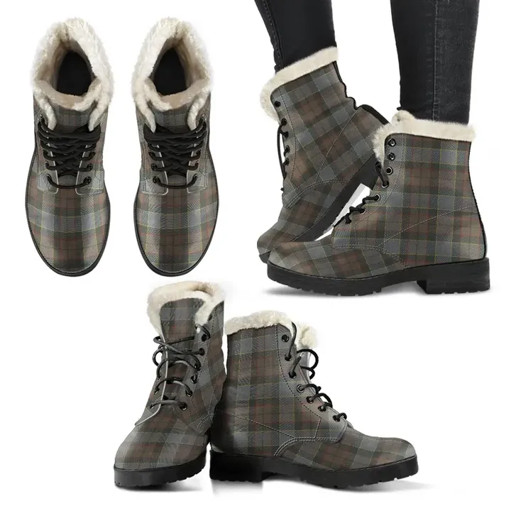 Outlander Fraser Tartan Faux Fur Leather Boots