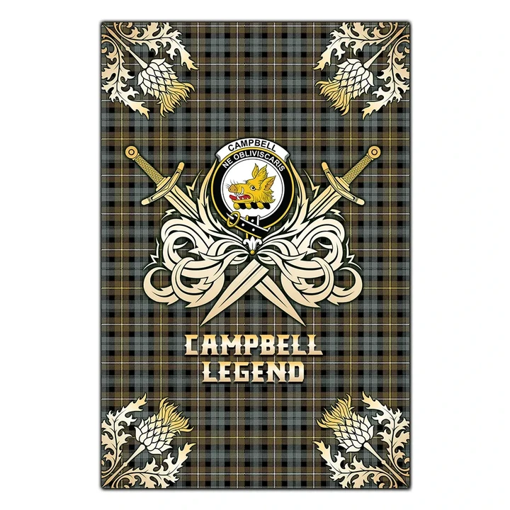 Garden Flag Campbell Argyll Weathered Clan Crest Golf Courage  Gold Thistle