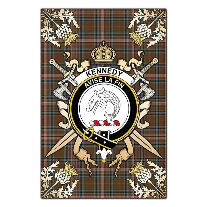 Garden Flag Kennedy Weathered Clan Crest Sword Gold Thistle