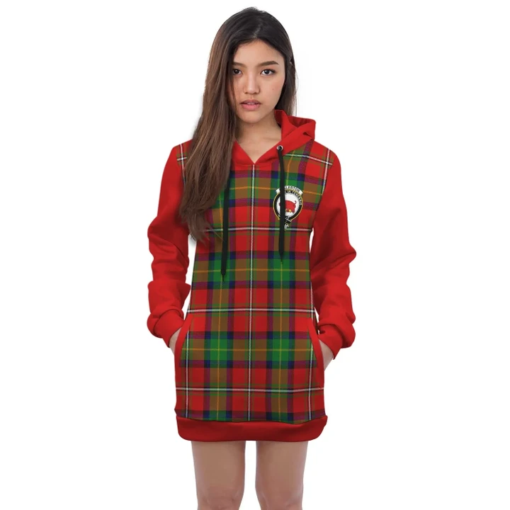 Hoodie Dress - Fullerton Crest Tartan Hooded Dress Sleeve Color