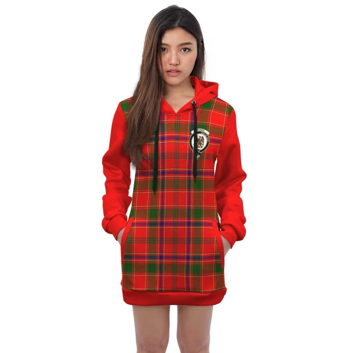 Hoodie Dress - Munro Crest Tartan Hooded Dress Sleeve Color