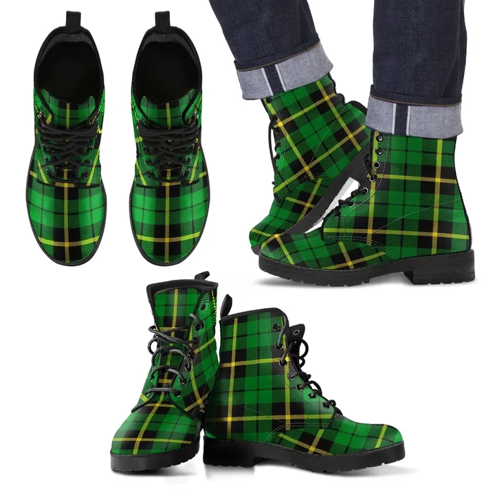 Wallace Hunting - Green Tartan Leather Boots Footwear Shoes