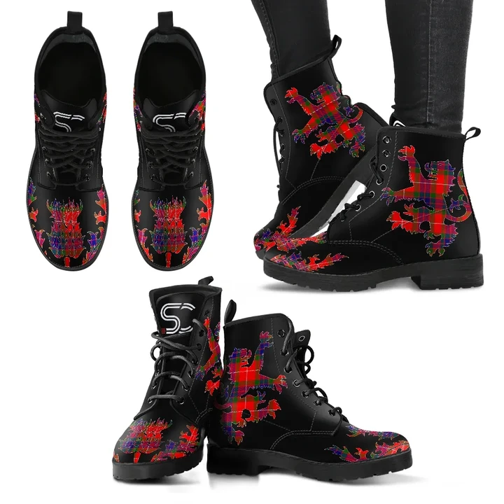 Fraser Modern Tartan Leather Boots Lion And Thistle
