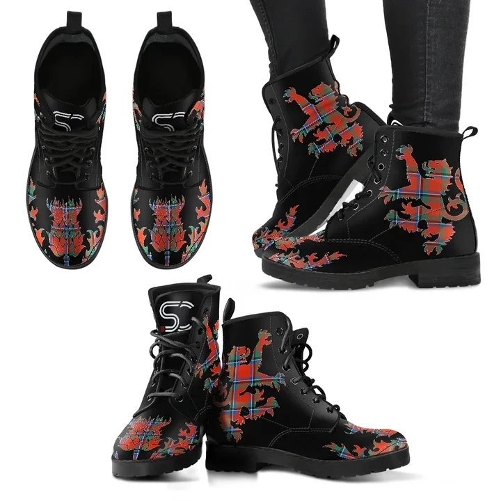 Sinclair Ancient Tartan Leather Boots Lion And Thistle