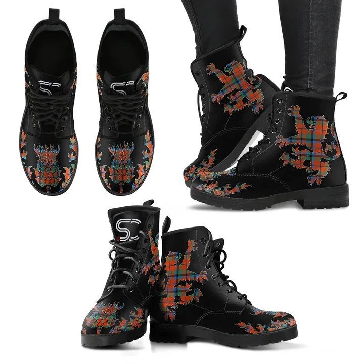 MacNaughton Ancient Tartan Leather Boots Lion And Thistle