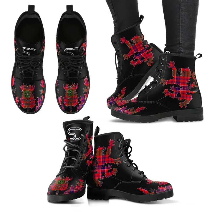 MacRae Modern Tartan Leather Boots Lion And Thistle