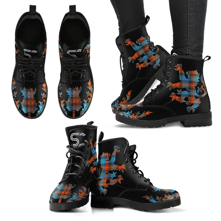MacLachlan Ancient Tartan Leather Boots Lion And Thistle