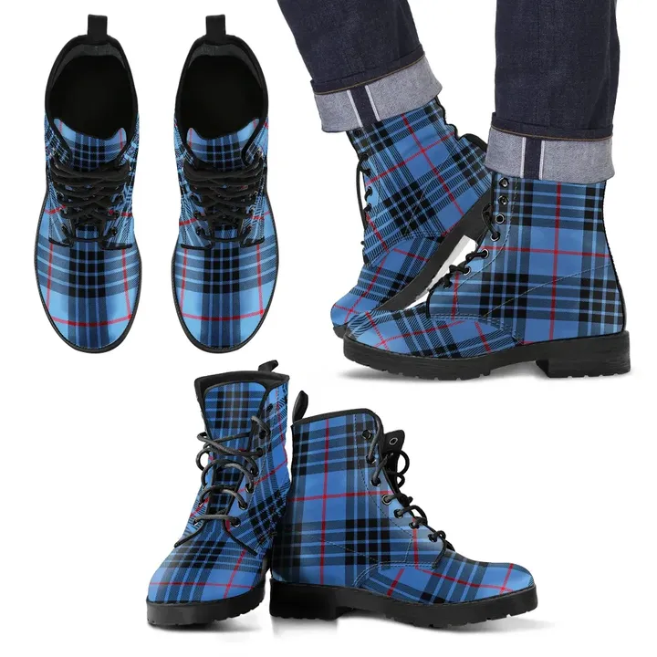 MacKay Blue Tartan Leather Boots Footwear Shoes